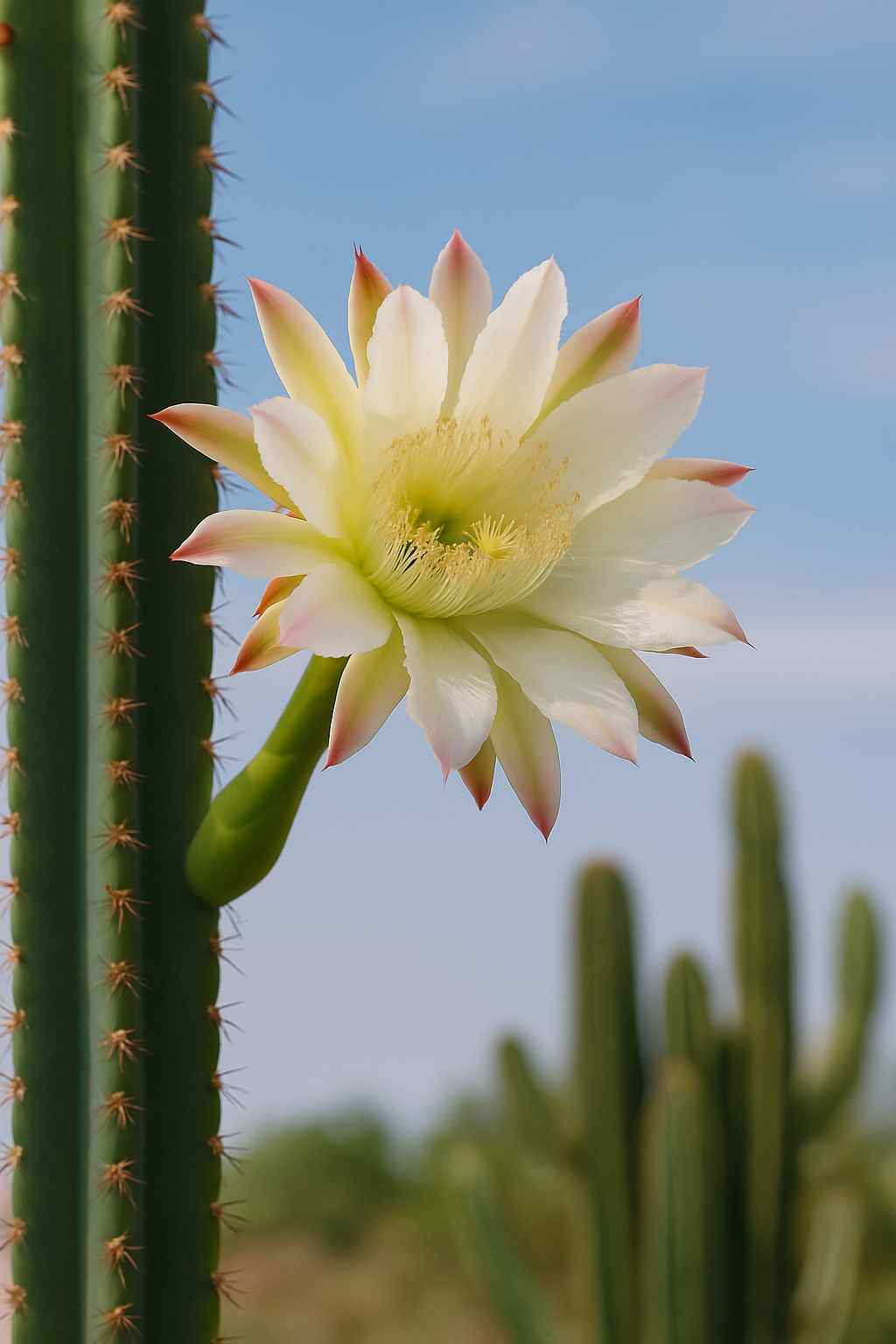 Image générée par IA du Mandacarú (Cereus jamacaru) en fleur