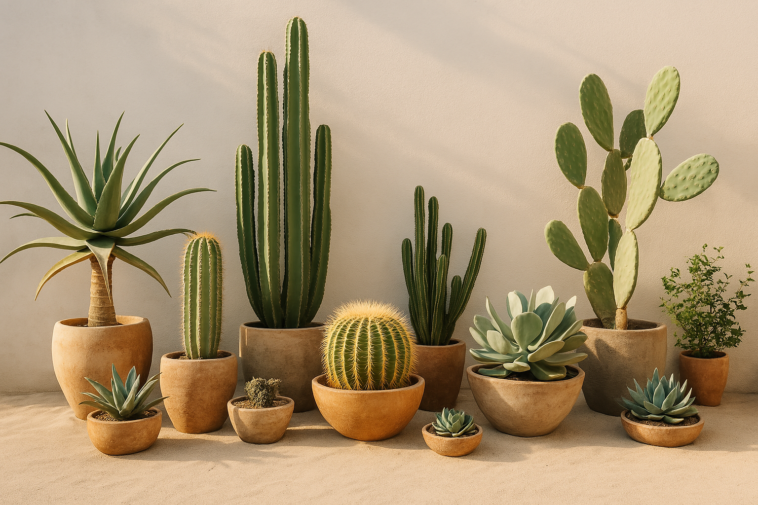 Composition de cactus et plantes grasses. Image générée par IA
