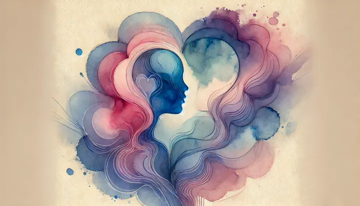 Illustration abstraite évoquant la relation mère-fille, symbolisant la croissance personnelle, la vulnérabilité et l’amour inconditionnel dans la parentalité.